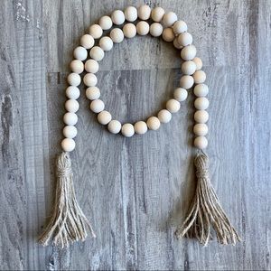 Natural Wood Bead Garland with Jute Tassels